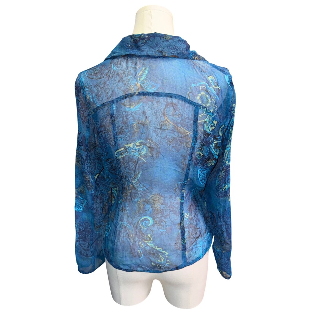 Chicos Silk Blue Paisley Sheer Button Up Blouse Top Size 0 Small - Picture 3 of 8